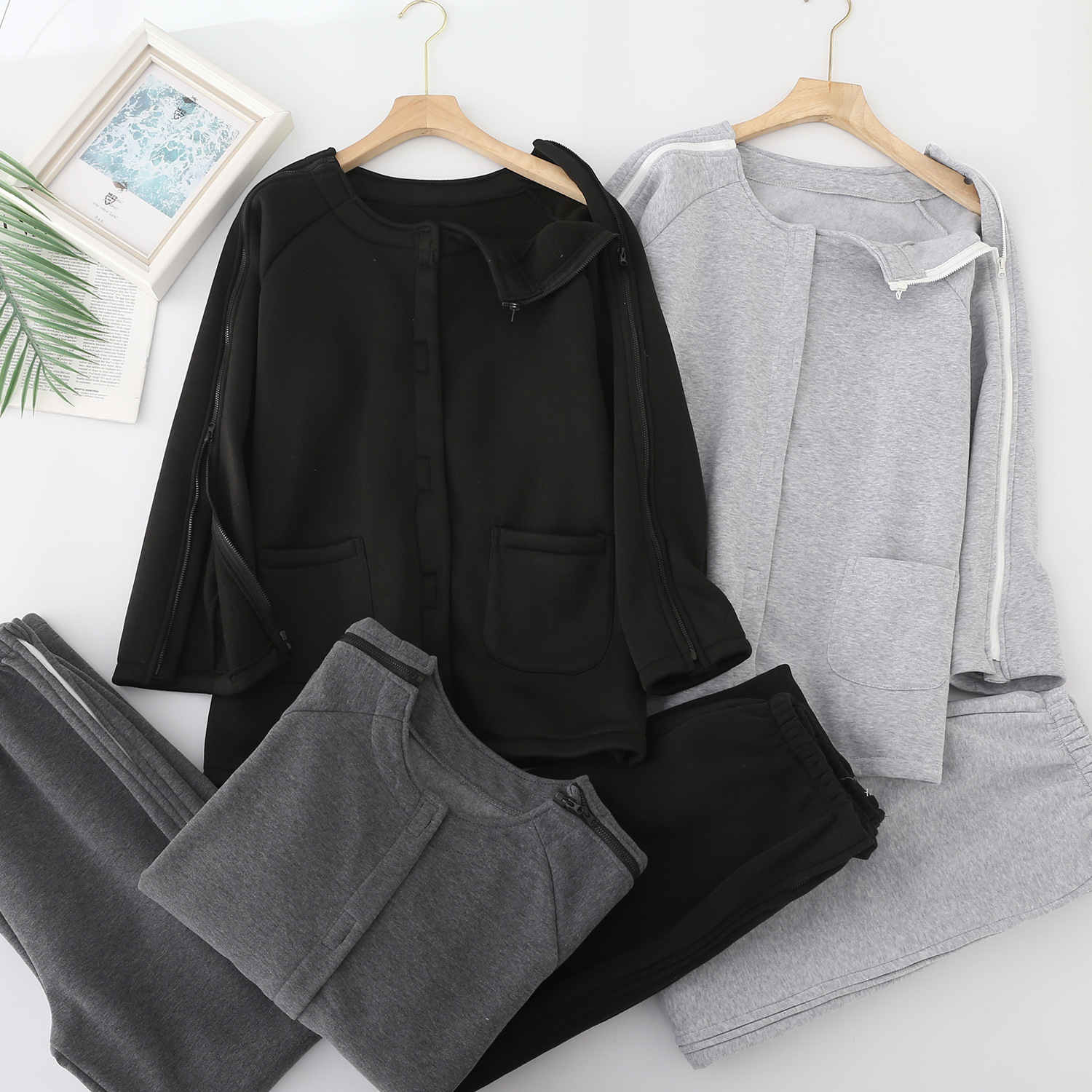 秋冬加绒加厚易穿脱护理服瘫痪卧床老人化疗骨折病人康复服病号服