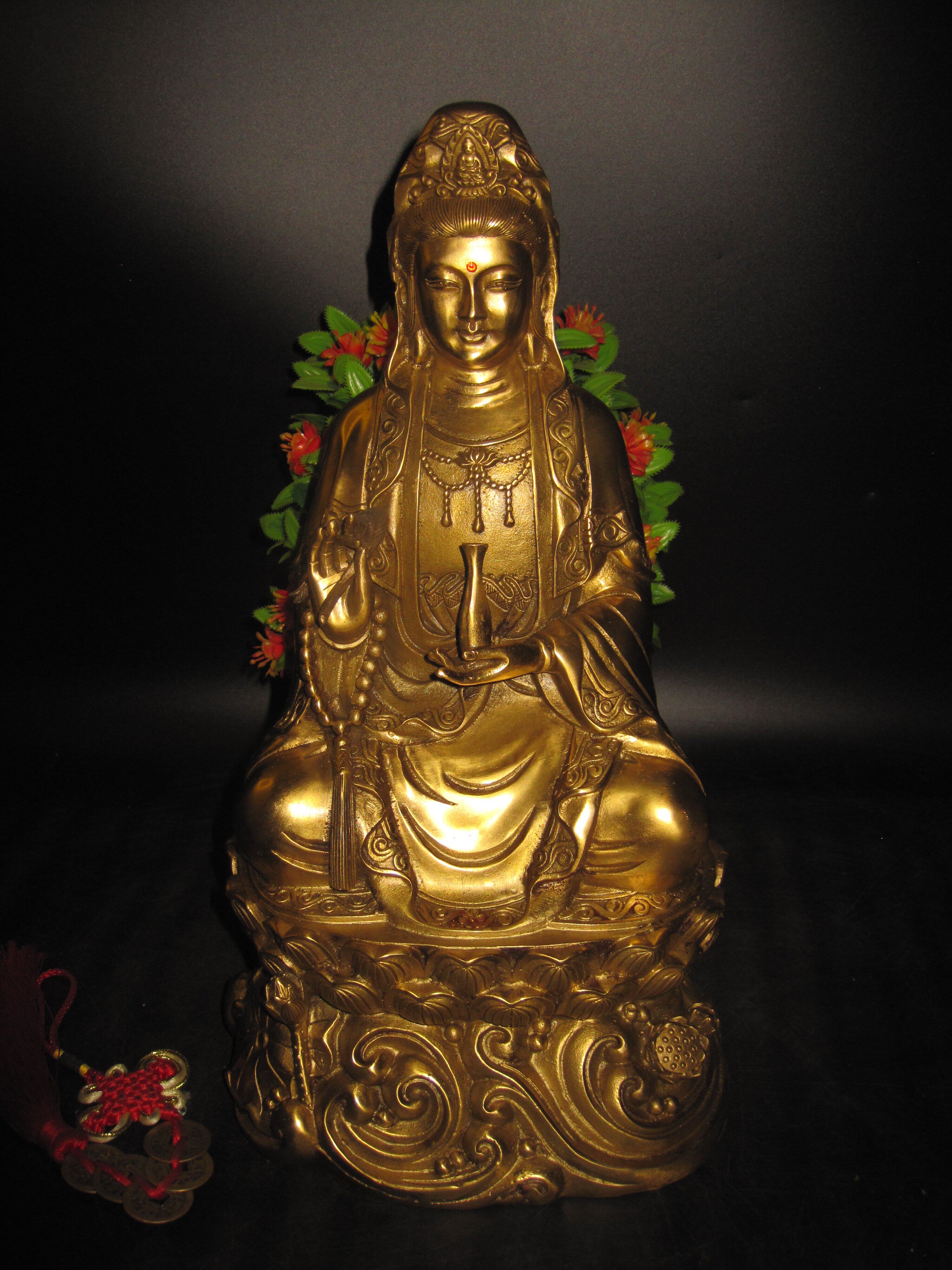 包邮南海观音菩萨观音大士观自在菩萨鸠摩罗什佛像铜像桌面摆件