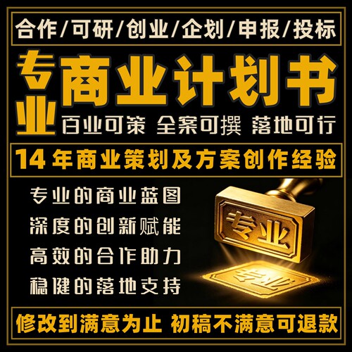 商业计划书代做企划书创业融资项目立项策划方案撰写路演PPT制作