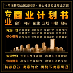 商业计划书代做企划书创业融资项目立项策划方案撰写路演PPT制作