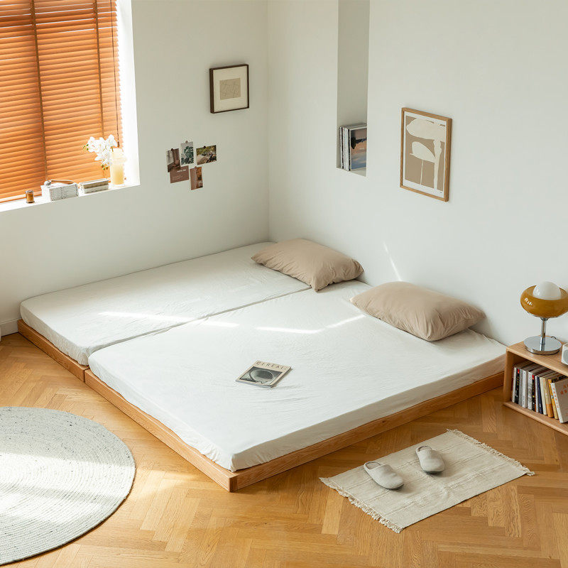 日式通铺全实木蒙氏地台床定制榻榻米儿童无床头落地橡木地板矮床