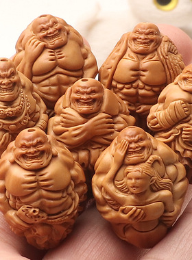 纯手工雕刻大籽橄榄核七情六欲恶僧佛爷七宗罪文玩核雕盘玩手串男