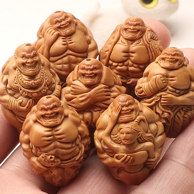 纯手工雕刻大籽橄榄核七情六欲恶僧佛爷七宗罪文玩核雕盘玩手串男