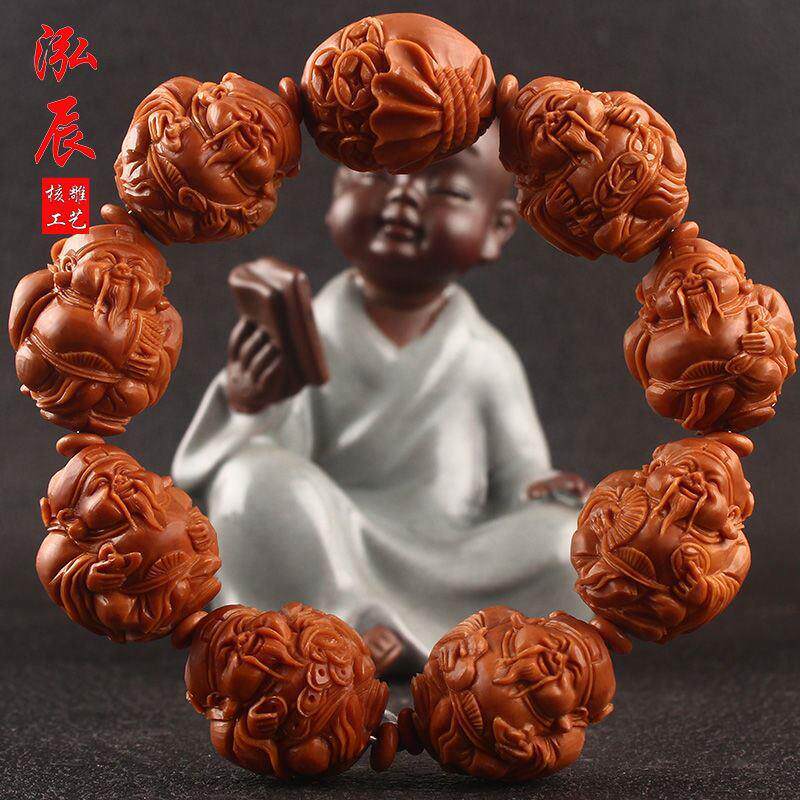 八大财神橄榄核手串手工雕刻 爆红老料短圆大籽 精美手串手链厂家