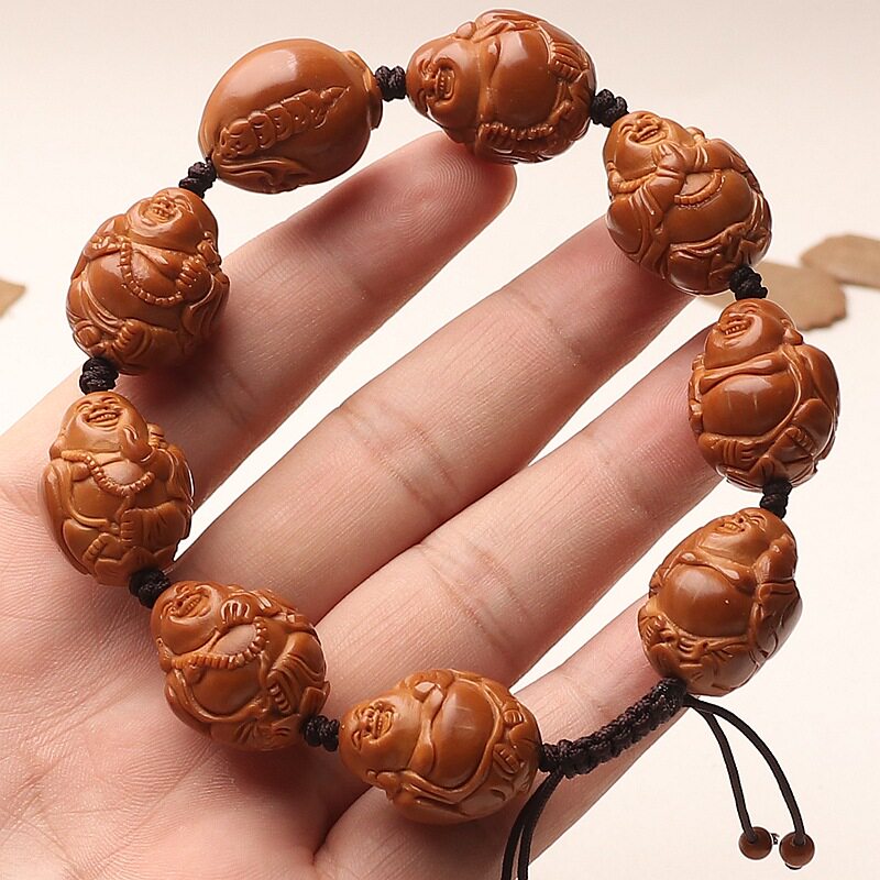 天然橄榄核雕刻手串八大弥勒手工铁核八宝弥勒橄榄胡文玩手链男女