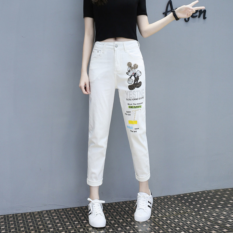 白色牛仔裤女2020秋季新款欧货重工钉珠米奇高腰显瘦弹力九分裤子|ruв категории Женская одежда, джинсы - от Buy2taobao.com для оказания профессиональной услуги покупки агента Taobao