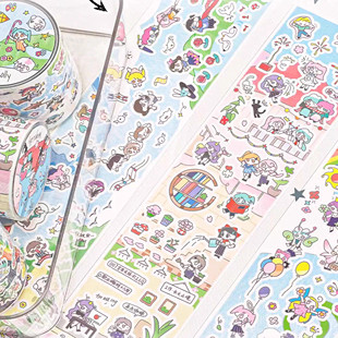 【循环分装】agugu 迷你小人物胶带日漫盐系少女切模手帐贴纸卷