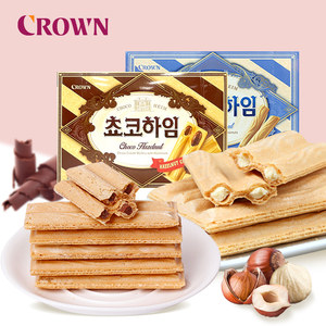 韩国进口crown克丽安榛子威化饼干47g夹心条办公室零食独立包装