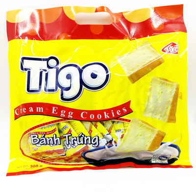 越南进口TIGO面包干300g袋装独立包装鸡蛋奶油白巧克力饼干30小包