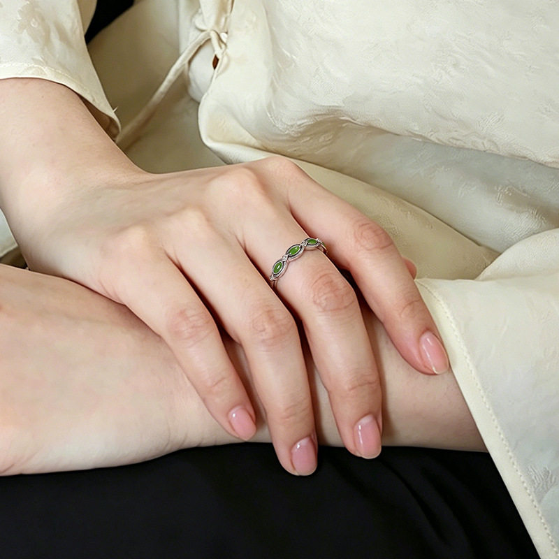 s925纯银复古碧玉马眼戒指女款