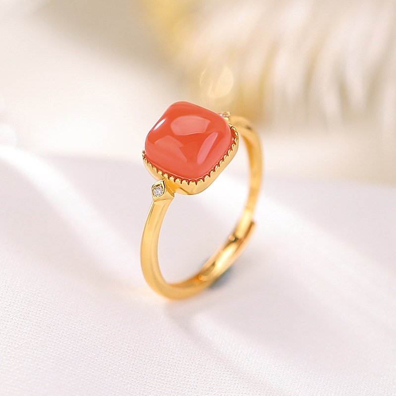 2026新款S925纯银镀金水红南红玛瑙时尚简约几何方形戒指银指环女,饰品/流行首饰/时尚饰品新,戒指/指环,淘宝优惠券,粉丝福利购,淘宝优惠卷