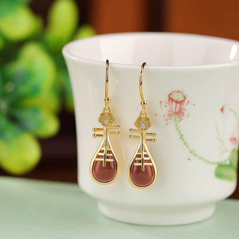 高档S925纯银和田玉复古做旧国潮吉祥如意琵琶耳环气质国风耳钩女,饰品/流行首饰/时尚饰品新,耳环,淘宝优惠券,粉丝福利购,淘宝优惠卷