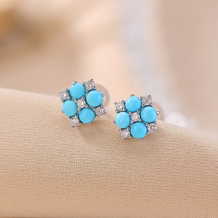 2026新款原矿绿松石s925纯银时尚轻奢圆珠四叶草耳钉气质感耳饰女