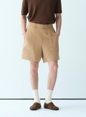 ROYA丨明线贴袋麂皮绒工装飘带短裤轻复古进口哑光质感麂皮层次感