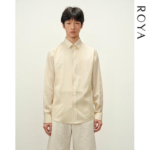 ROYA丨莱赛尔真丝混纺条纹长袖衬衫正装衬衫剪裁叠穿立体造型光泽