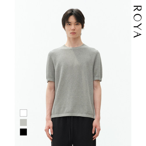 ROYA | 长绒棉华夫格罗纹圆领透气肌理针织短袖T恤 夏季新品