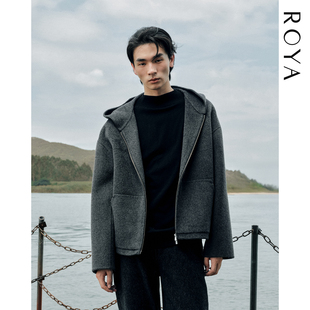 ROYA | 山羊绒羊毛混纺双面呢大衣重磅连帽短款宽松休闲毛呢外套
