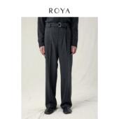 ROYA 花灰精纺澳洲美利诺羊毛腰带西裤 都市通勤微阔直筒自然垂坠