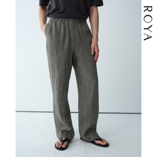ROYA 进口花纱雨露麻细腻极简静奢老钱风 亚麻松紧腰宽松休闲长裤