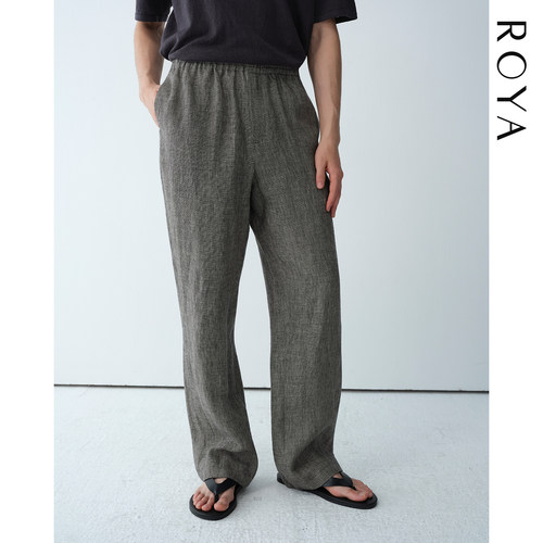 ROYA丨亚麻松紧腰宽松休闲长裤进口花纱雨露麻细腻极简静奢老钱风
