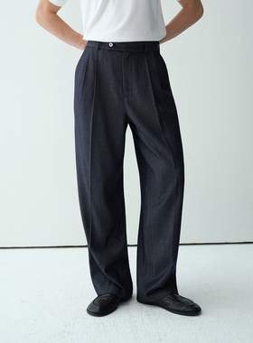 ROYA | 真丝莱赛尔混纺牛仔风格西裤