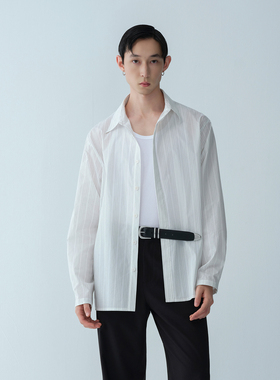 ROYA | 日本进口尼龙精梳棉混纺细条纹暗门襟翻领长袖衬衫