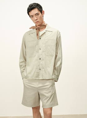 ROYA丨砂洗微皱古巴领风琴褶长袖衬衫雾面哑光质地防晒夏季通勤