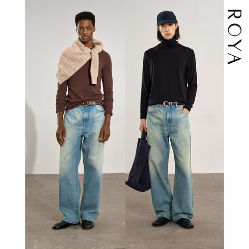 ROYA | 康龙CONE激光猫须光影水洗蓝牛仔裤男14OZ通勤微宽松直筒