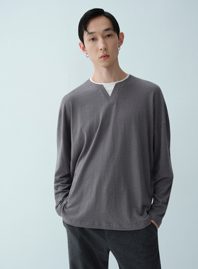 ROYA | 定制汉麻棉撞色假两件百搭极简长袖T恤