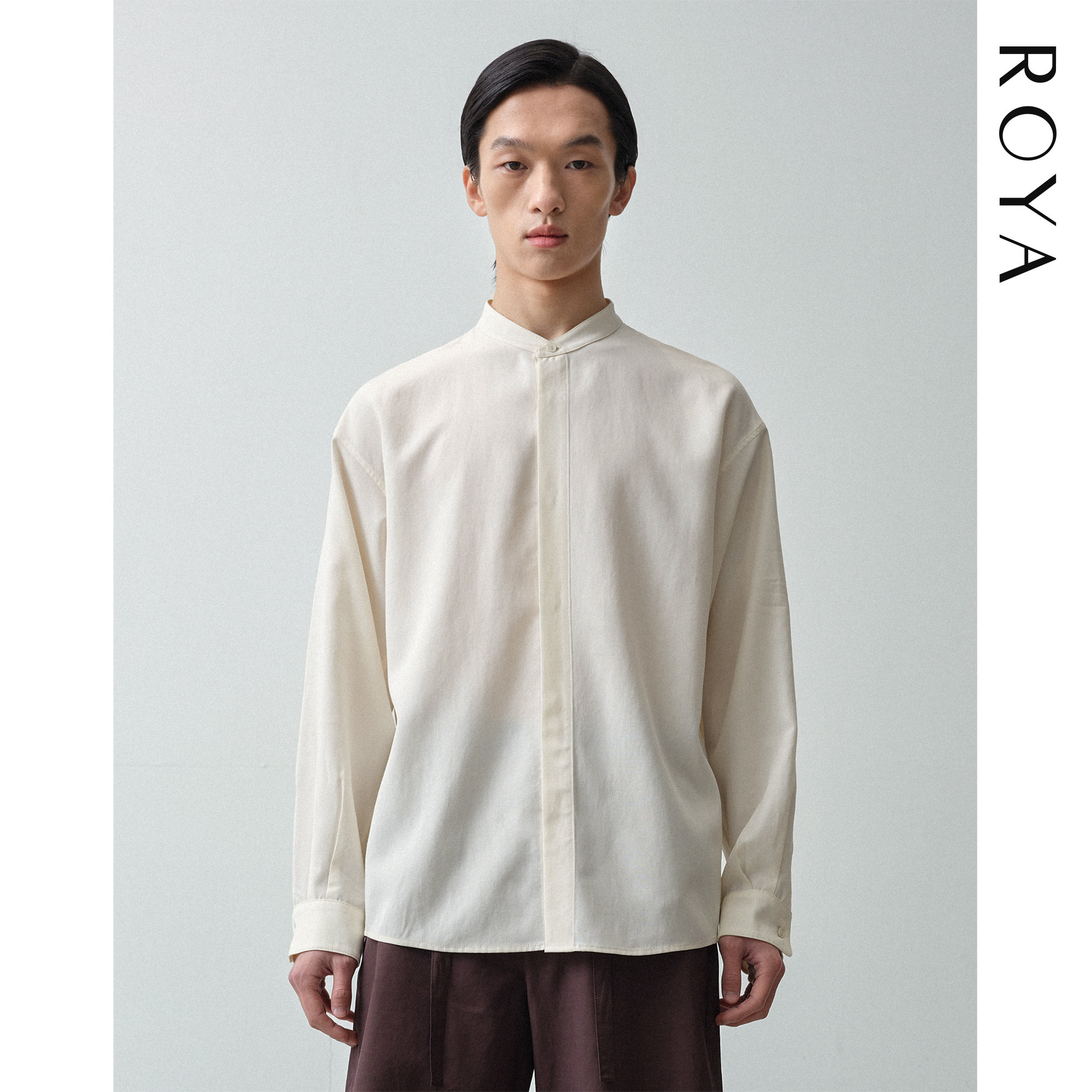 ROYA丨立领天丝亚麻长袖衬衫中式融合哑光雾面质地垂坠感舒适透气
