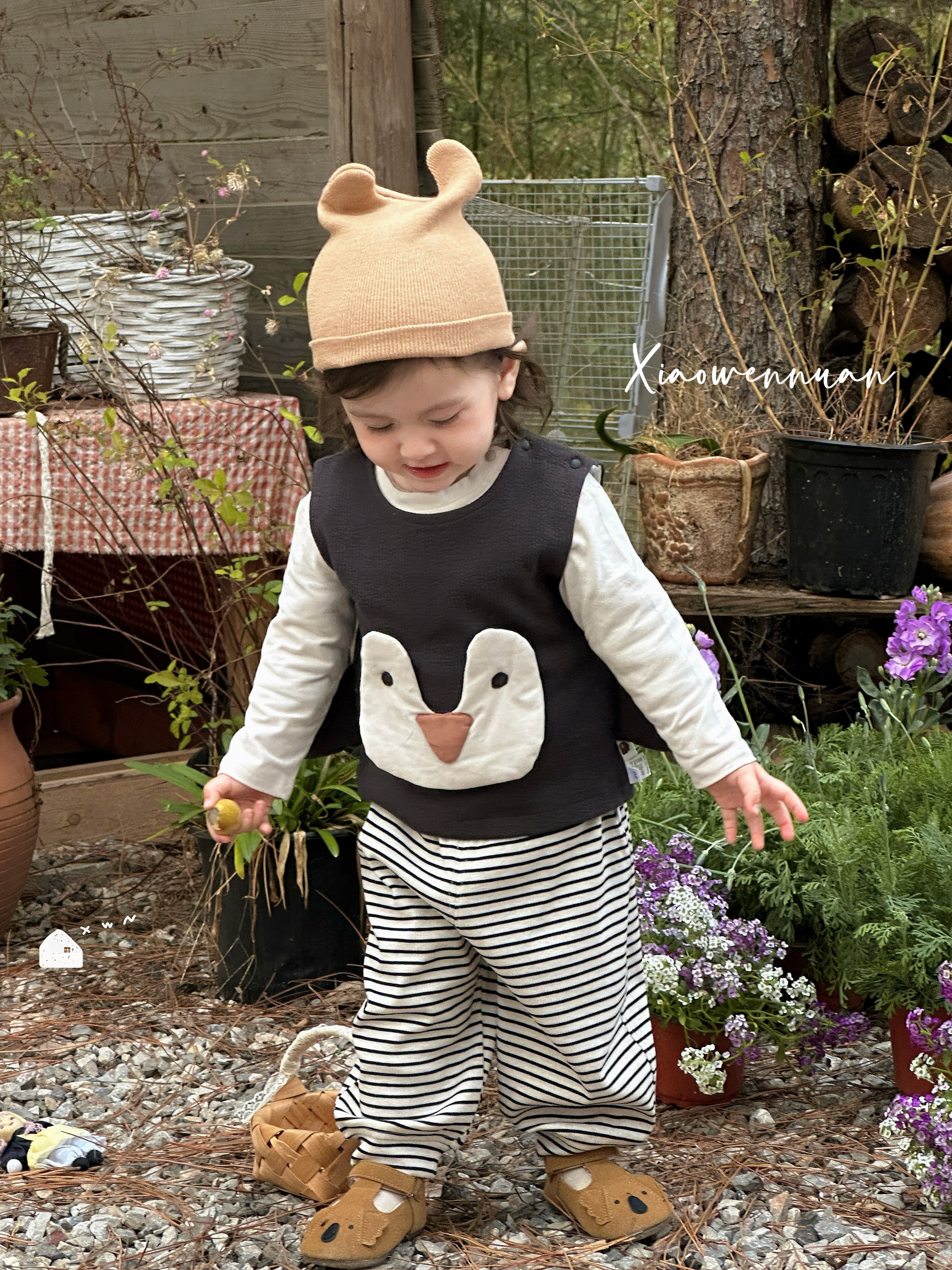 小温暖春款宝宝马甲三件套婴儿外出纯棉衣服卡通图案时尚婴儿爬服