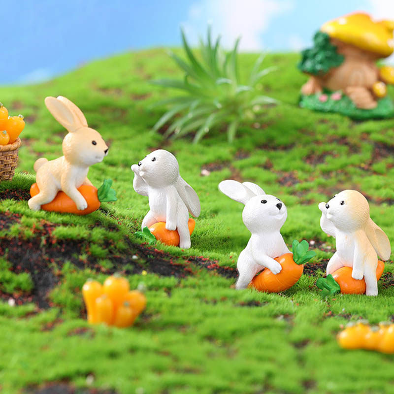 微景观手工造景可爱小动物塑料兔子摆件创意蛋糕小饰品坐萝卜小兔