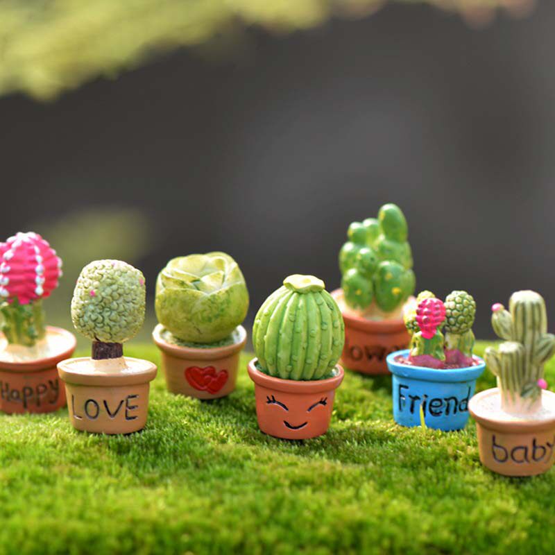 微景观树脂植物小摆件创意带字仿真小盆栽卡通仙人掌手工装饰道具