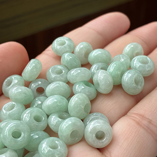 美至缘玉珠子缅甸天然翡翠a货大孔算盘珠浅绿DIY转运珠手链项链