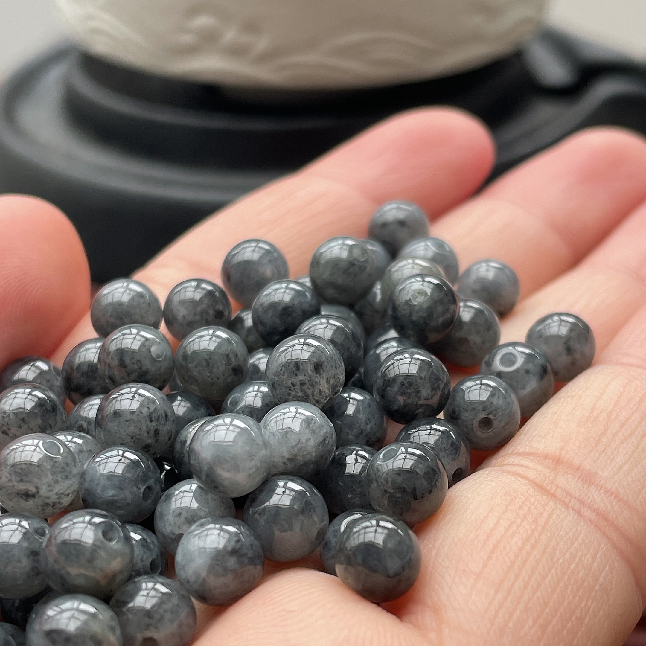 天然翡翠A货乌鸡种6mm毫米散珠diy手链项链隔珠配饰配件珠子玉石