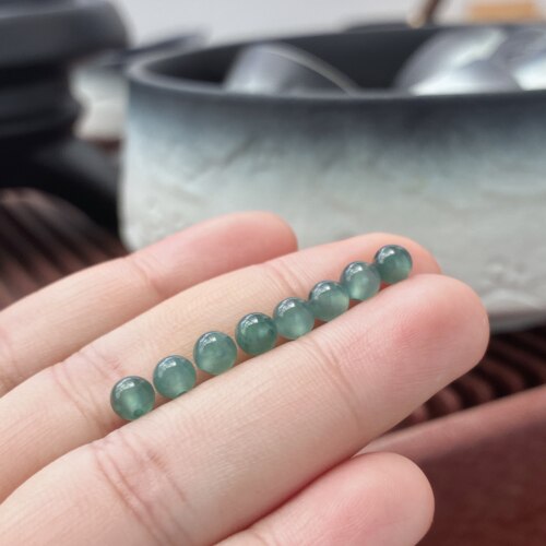 美至缘翡翠A货源头冰种冰晴水老蓝水散珠子冰透水润转运珠DIY配珠
