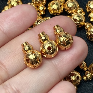 铜镀18k六字真言三通精工手工diy饰品配件古法老金福字手串吊坠