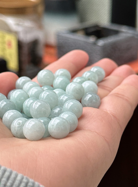 天然翡翠散珠a货浅绿冰种玉珠子diy饰品女男士手链珠项链满30包邮