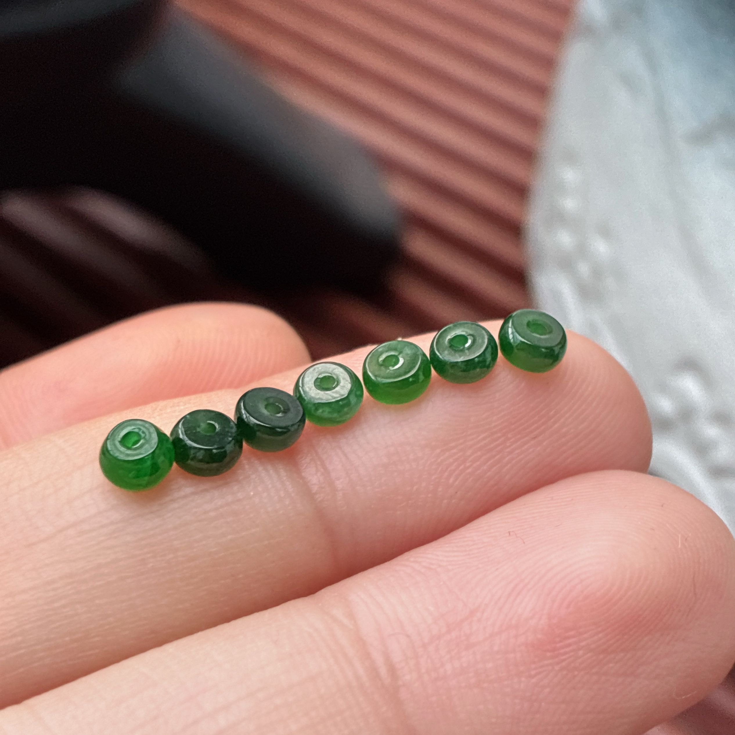 A货天然翡翠散珠冰种菠菜绿玉珠子手链项链diy算盘珠转运珠