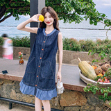 夏款新款上新【】2D037-8871-P135格子拼接牛仔背心裙，女装连衣裙，2D037