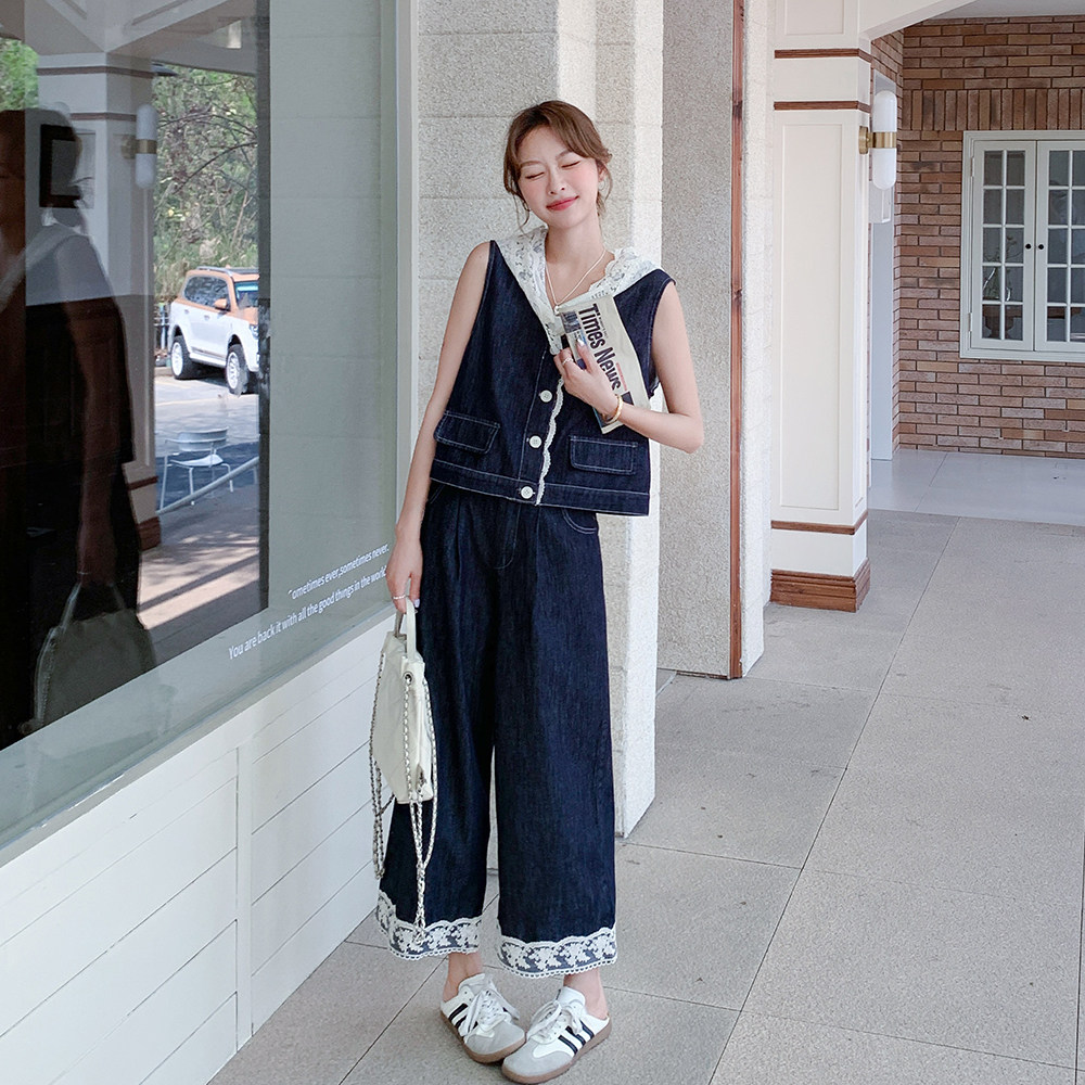 新款2D037-8826-P165-K248蕾丝帽拼接牛仔套装,女装套装/套裙,2D037