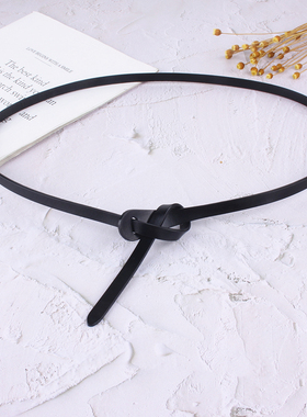 黑色百搭打结腰带真皮女时尚二层牛皮装饰连衣裙大衣细皮带显瘦