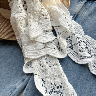 复古秋冬针织围巾蕾丝钩花三角巾女夏季叠穿装饰镂空腰封丝巾屁帘