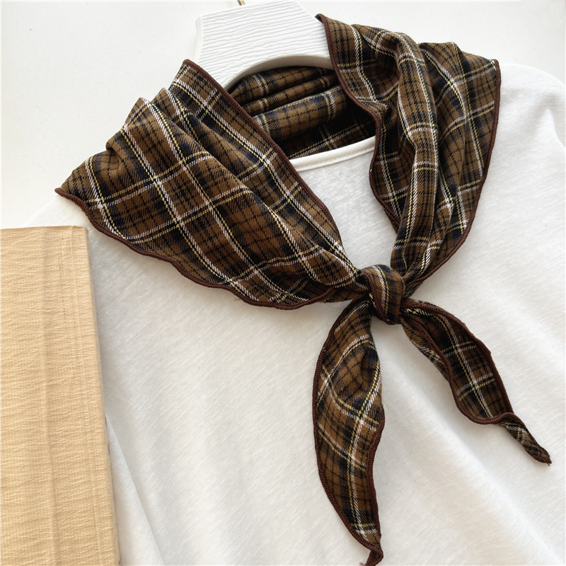 复古棉麻格子丝巾女百搭小围巾披肩春秋领巾护颈男士三角巾围脖