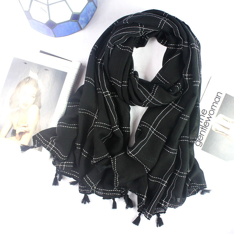 英伦欧美格子围巾女秋冬棉麻丝巾韩版文艺流苏披肩两用学生夏新款