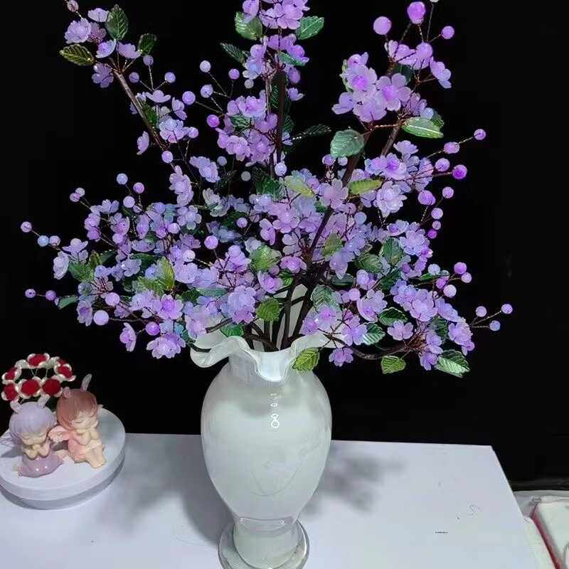 新品海棠花材料包手工串珠编制幸福五叶果冻樱花渐变色中桌摆件