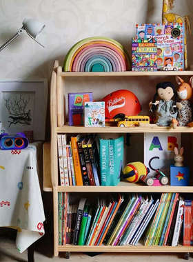 yu售30天发LEVALAND企鹅儿童多功能绘本书架置物架白蜡木黑胡桃