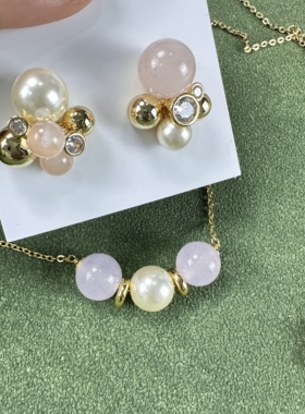 高品质出口 欧美首饰珍珠小球拼色不对称耳钉女百搭