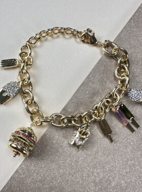 欧美高品可爱银针镶钻汉堡耳钉女精致小巧时尚个性小众高级感项链