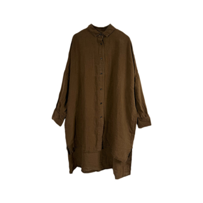 织厚原创设计碧纹染中长款衬衣衬衫复古做旧宽松亚麻Y0282